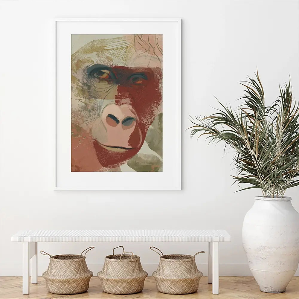 Abstract Gorilla Portrait In Warm Tones Framed Art Print Abstract Gorilla Portrait In Warm Tones Framed Art Print wall art product Chromatic Storm Studio