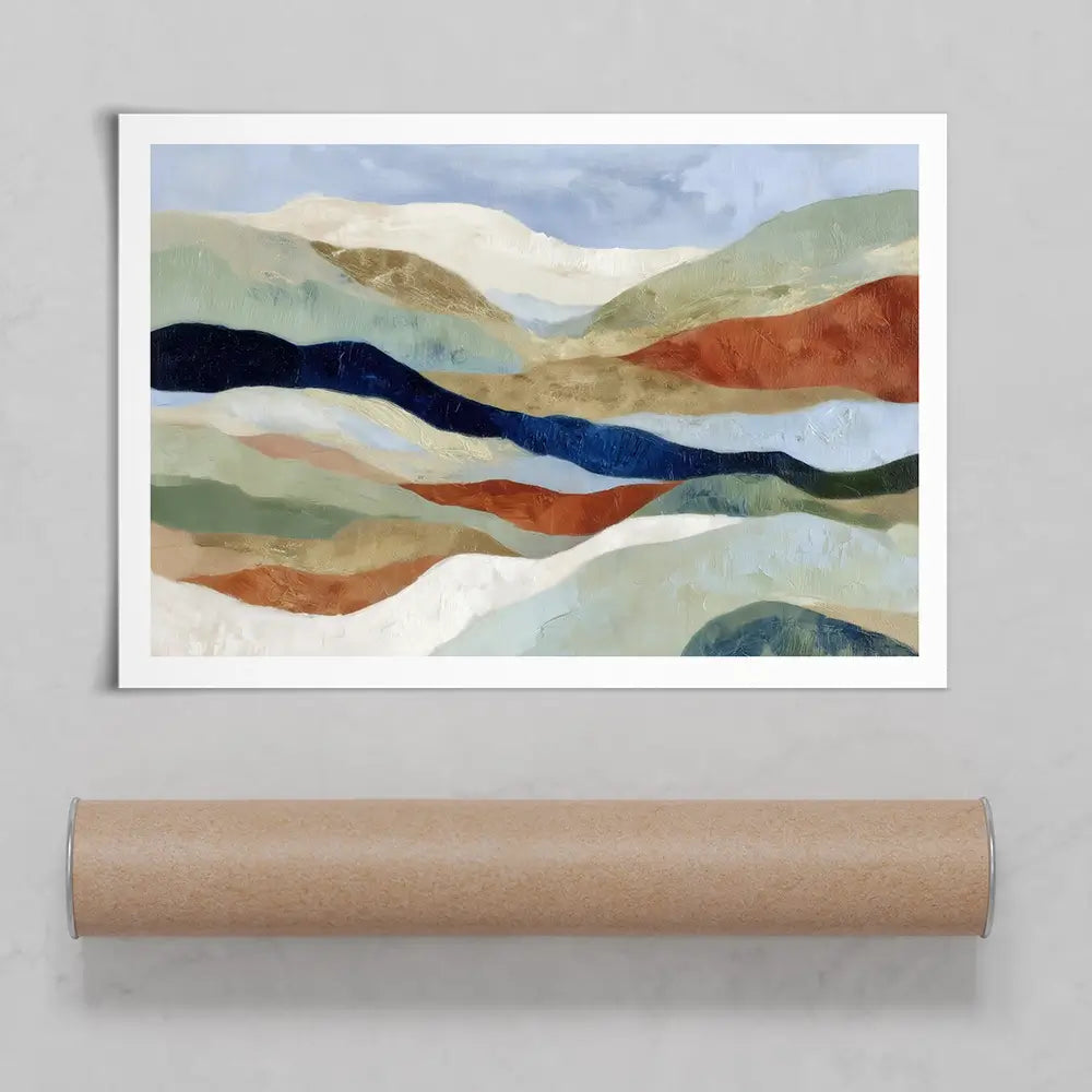 Abstract Hills In Navy And Coral Art Print Abstract Hills In Navy And Coral Art Print wall art product Chromatic Storm Studio