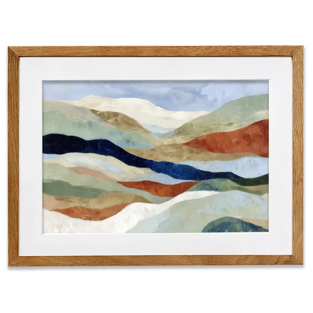Abstract Hills In Navy And Coral Framed Art Print Abstract Hills In Navy And Coral Framed Art Print wall art product Chromatic Storm Studio