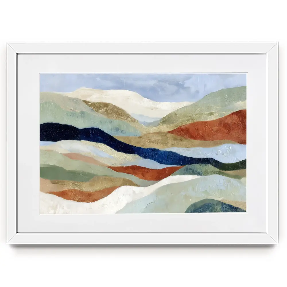 Abstract Hills In Navy And Coral Framed Art Print Abstract Hills In Navy And Coral Framed Art Print wall art product Chromatic Storm Studio