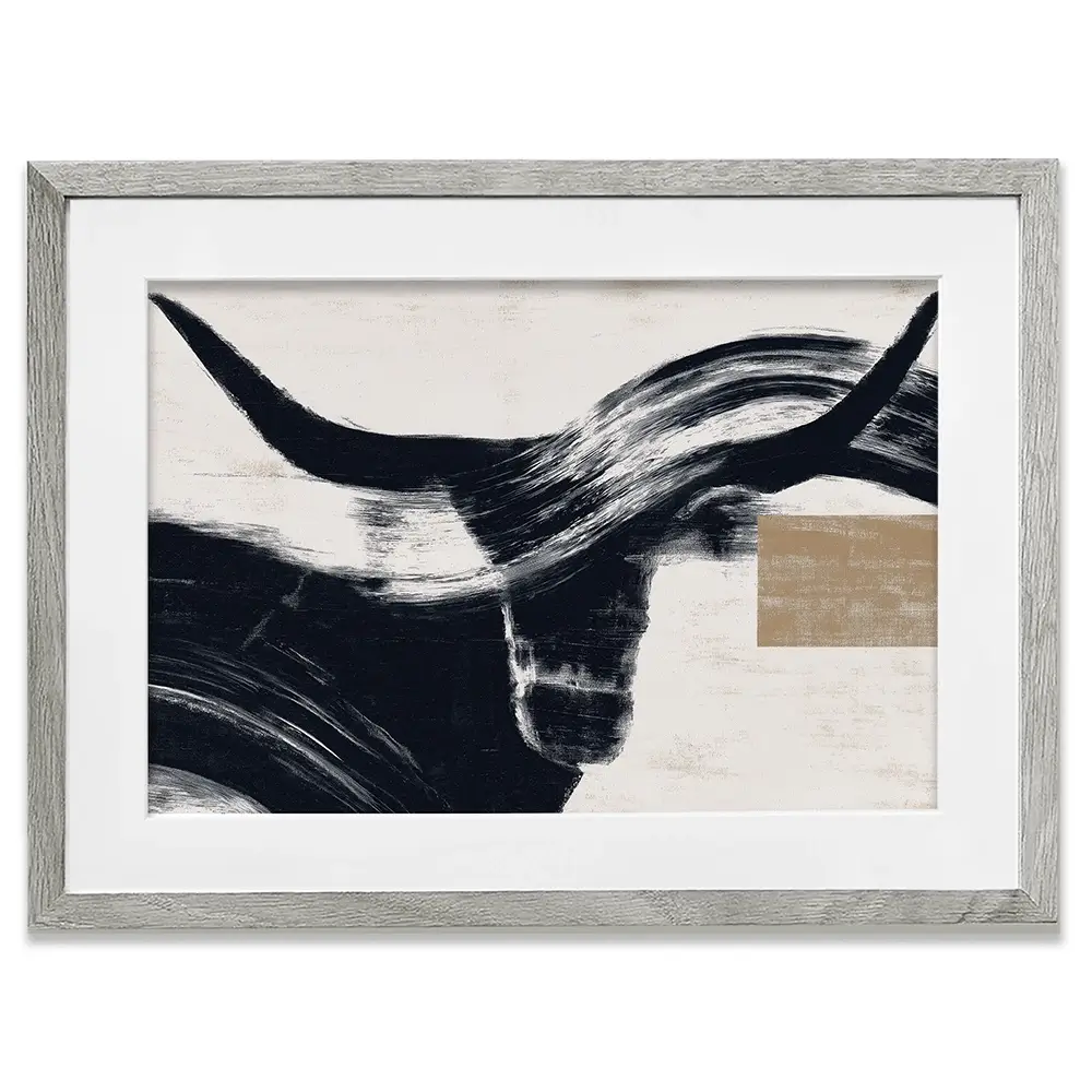 Abstract Longhorn Silhouette Framed Art Print Abstract Longhorn Silhouette Framed Art Print wall art product Chromatic Storm Studio