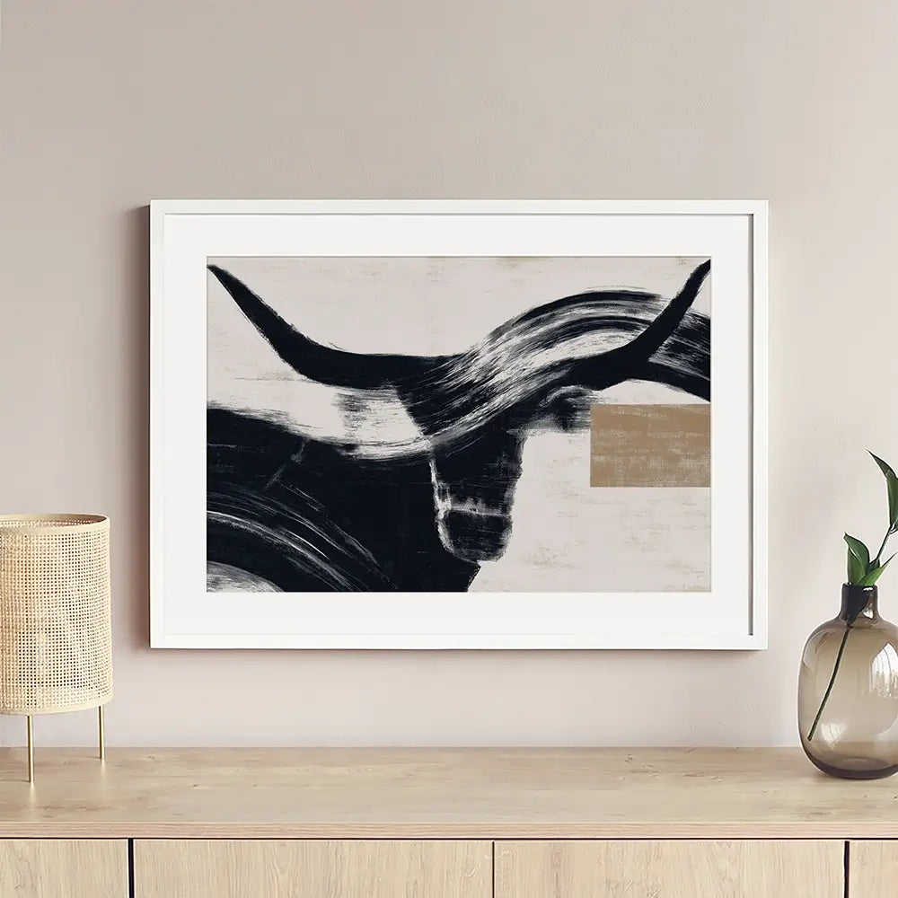 Abstract Longhorn Silhouette Framed Art Print Abstract Longhorn Silhouette Framed Art Print wall art product Chromatic Storm Studio