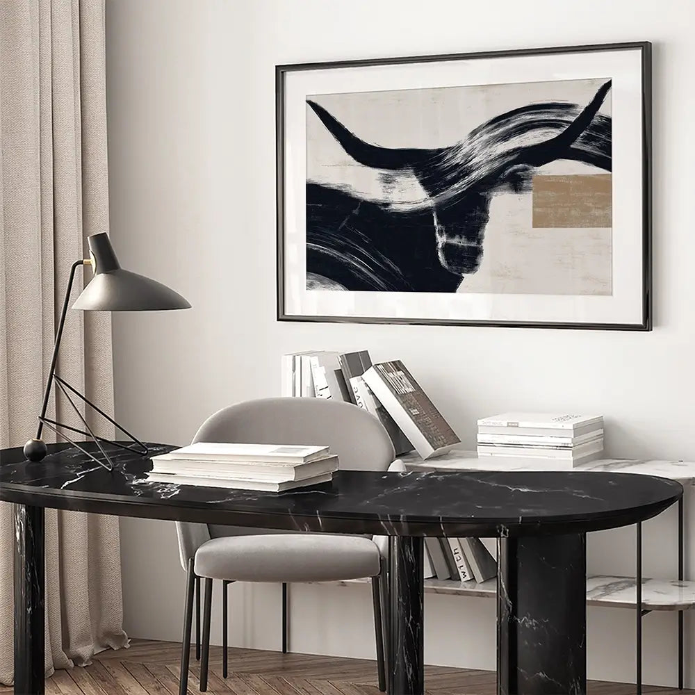 Abstract Longhorn Silhouette Framed Art Print Abstract Longhorn Silhouette Framed Art Print wall art product Chromatic Storm Studio