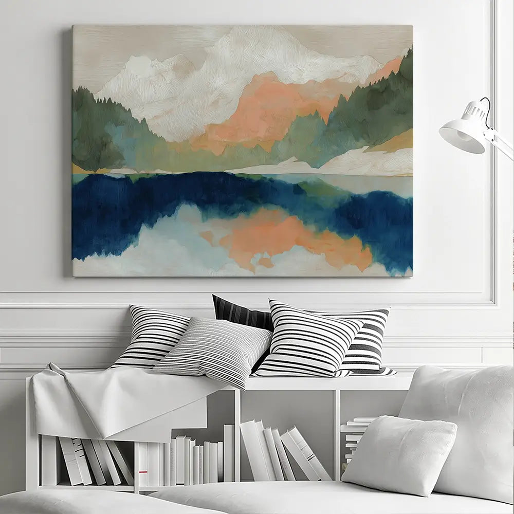 Alpine Autumn Lake Reflection Canvas Print Alpine Autumn Lake Reflection Canvas Print wall art product Chromatic Storm Studio
