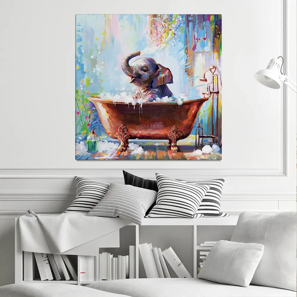 Baby Elephant In Bathtub Canvas Print Baby Elephant In Bathtub Canvas Print wall art product Leon Devenice