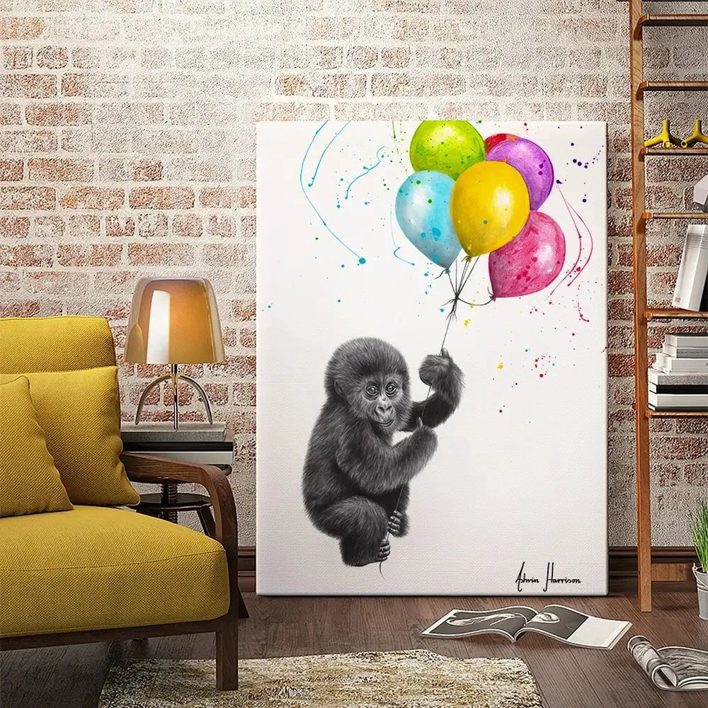 Baby Gorilla And The Balloons Canvas Print Baby Gorilla And The Balloons Canvas Print wall art product Ashvin Harrison