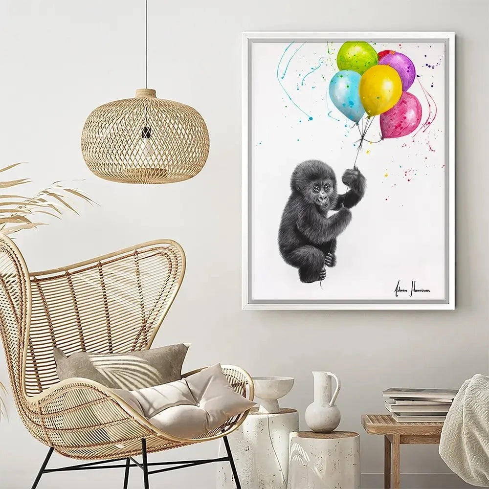 Baby Gorilla And The Balloons Canvas Print Baby Gorilla And The Balloons Canvas Print wall art product Ashvin Harrison