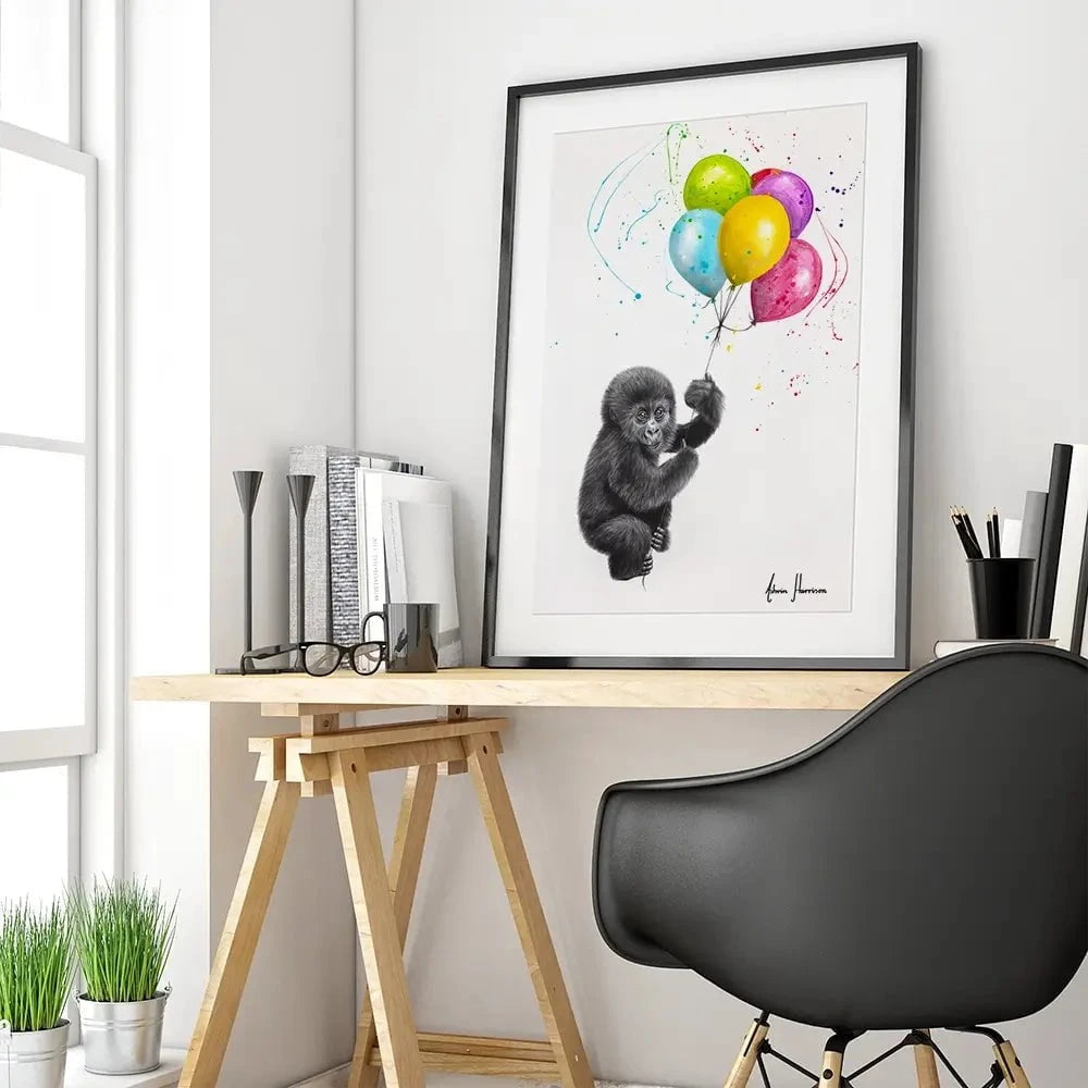 Baby Gorillas And The Balloons Framed Art Print Baby Gorillas And The Balloons Framed Art Print wall art product Ashvin Harrison