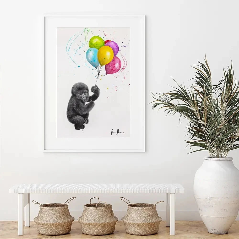 Baby Gorillas And The Balloons Framed Art Print Baby Gorillas And The Balloons Framed Art Print wall art product Ashvin Harrison