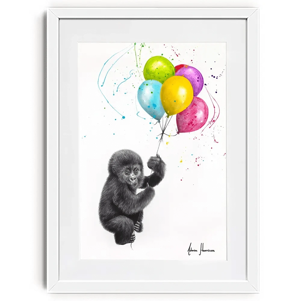 Baby Gorillas And The Balloons Framed Art Print Baby Gorillas And The Balloons Framed Art Print wall art product Ashvin Harrison
