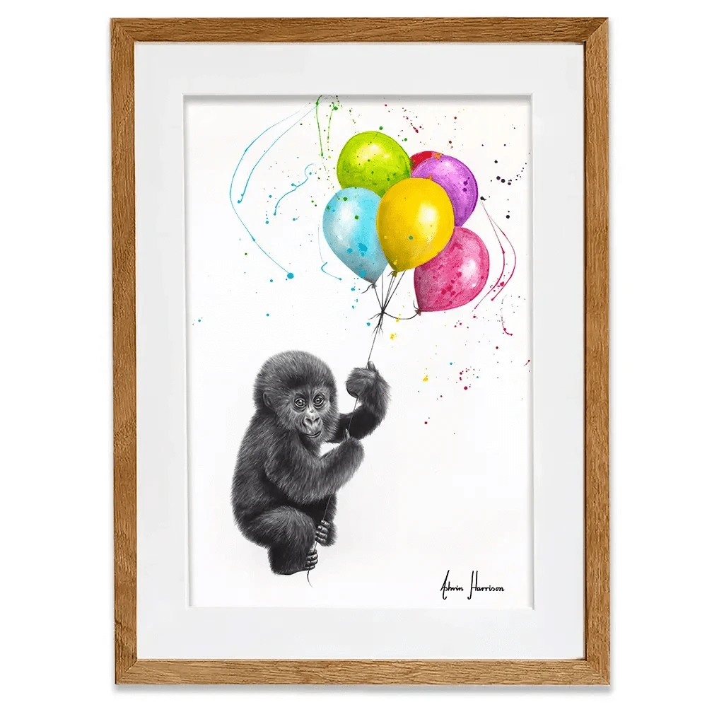 Baby Gorillas And The Balloons Framed Art Print Baby Gorillas And The Balloons Framed Art Print wall art product Ashvin Harrison