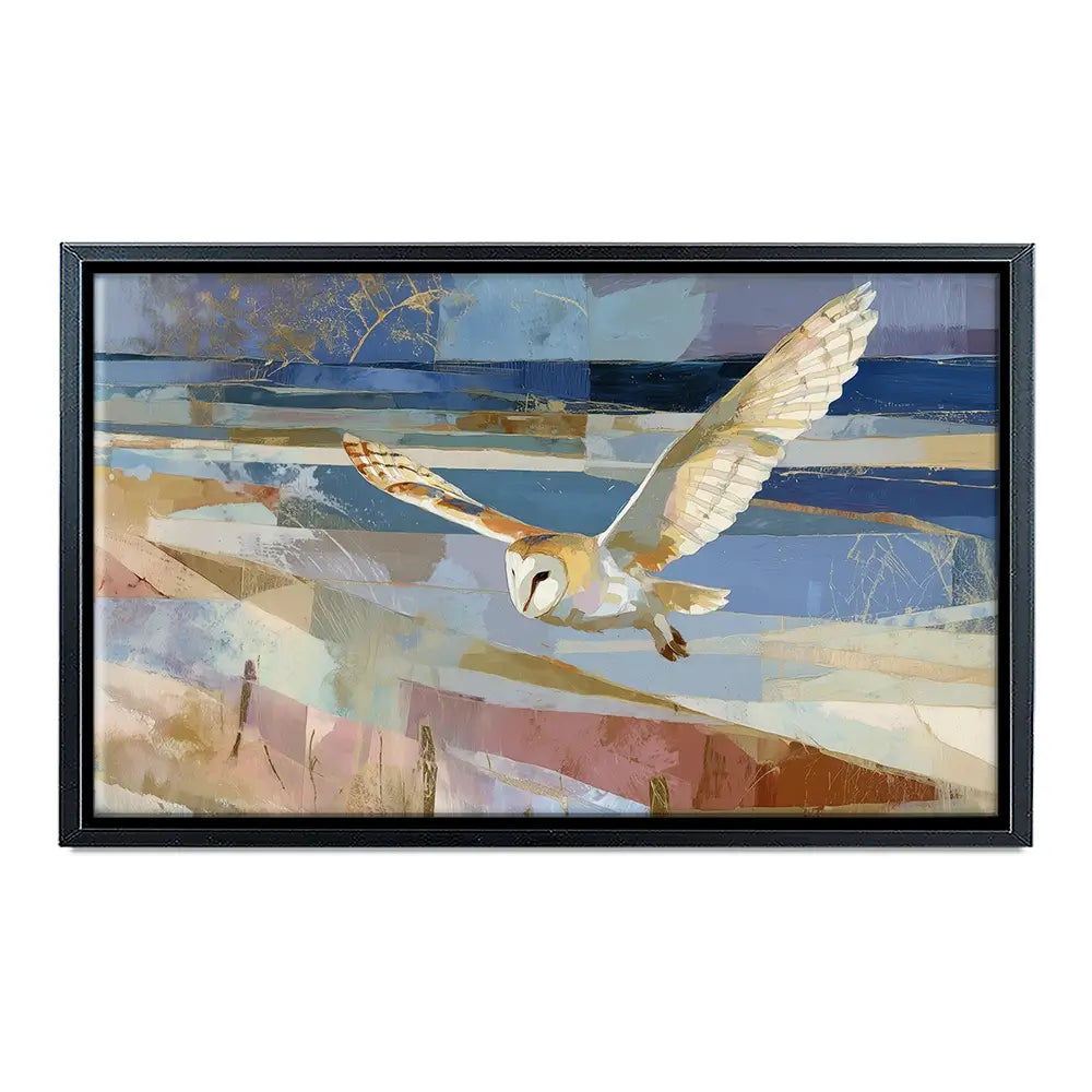 Barn Owl Gliding Over Countryside Canvas Print Barn Owl Gliding Over Countryside Canvas Print wall art product Chromatic Storm Studio
