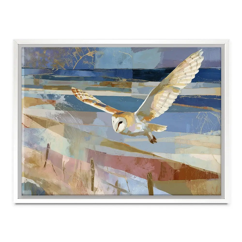 Barn Owl Gliding Over Countryside Canvas Print Barn Owl Gliding Over Countryside Canvas Print wall art product Chromatic Storm Studio