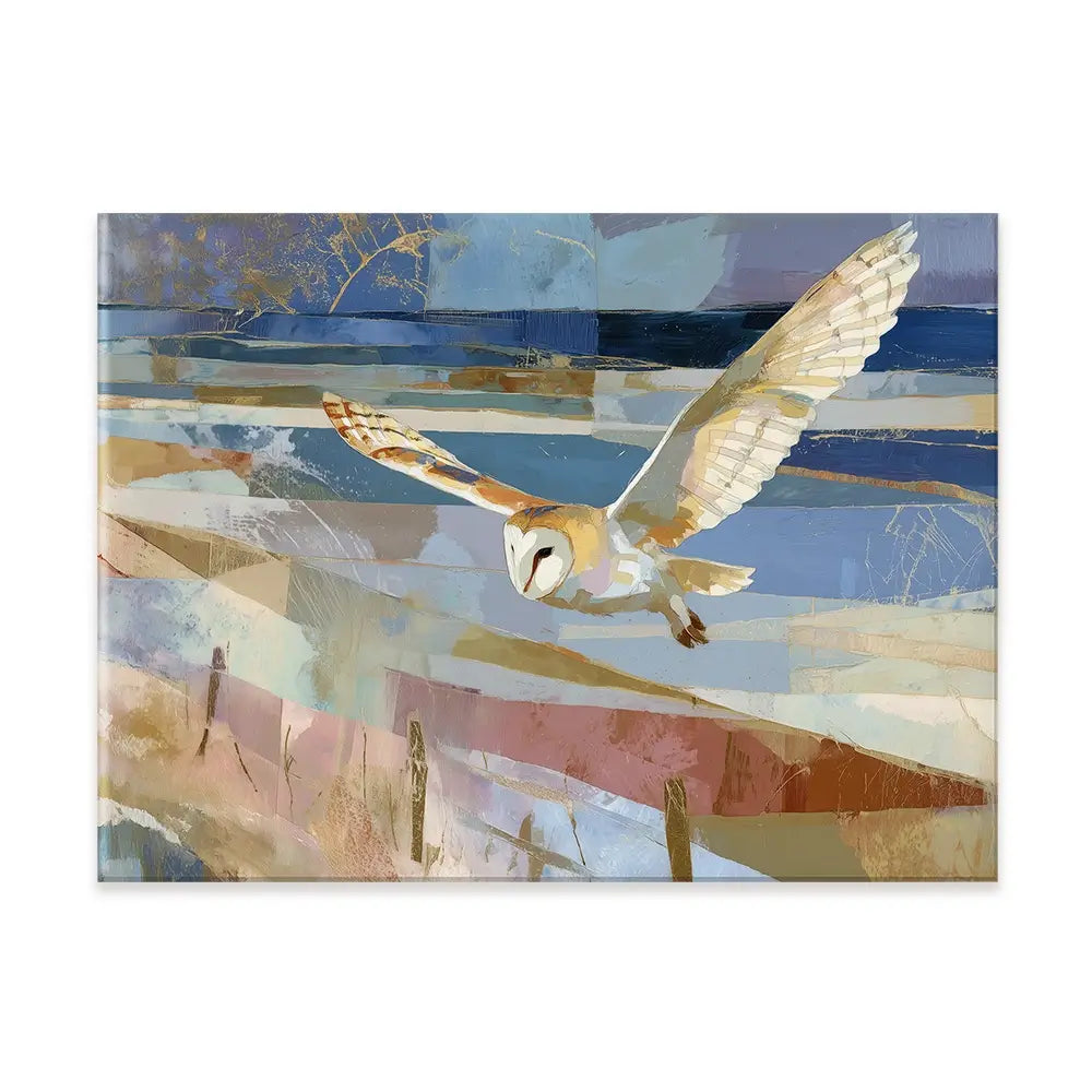 Barn Owl Gliding Over Countryside Canvas Print Barn Owl Gliding Over Countryside Canvas Print wall art product Chromatic Storm Studio