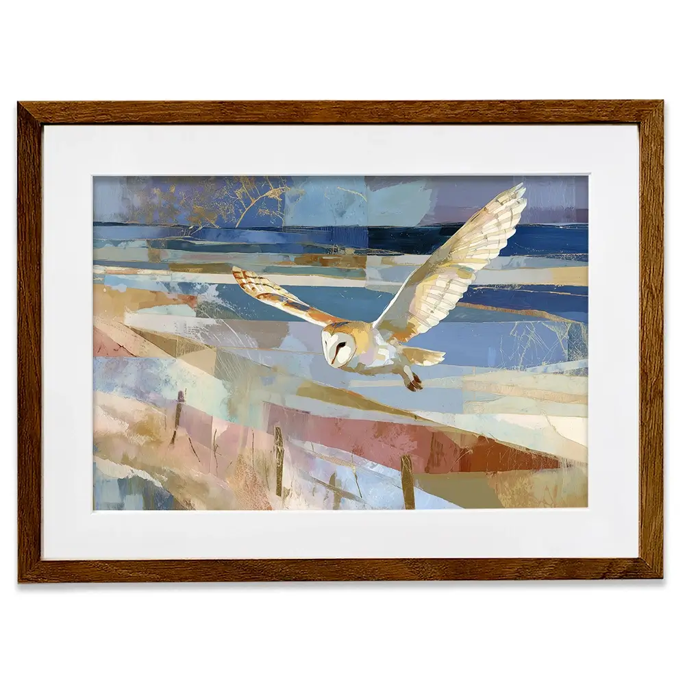 Barn Owl Gliding Over Countryside Framed Art Print Barn Owl Gliding Over Countryside Framed Art Print wall art product Chromatic Storm Studio