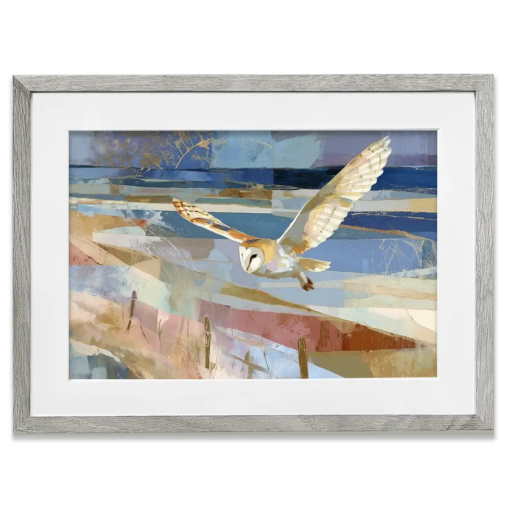 Barn Owl Gliding Over Countryside Framed Art Print Barn Owl Gliding Over Countryside Framed Art Print wall art product Chromatic Storm Studio