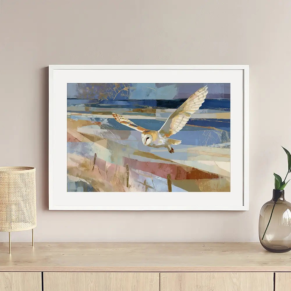 Barn Owl Gliding Over Countryside Framed Art Print Barn Owl Gliding Over Countryside Framed Art Print wall art product Chromatic Storm Studio