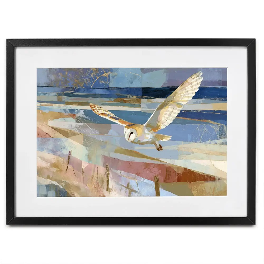 Barn Owl Gliding Over Countryside Framed Art Print Barn Owl Gliding Over Countryside Framed Art Print wall art product Chromatic Storm Studio