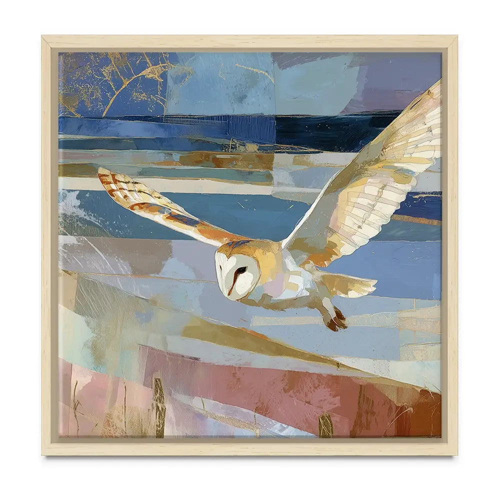 Barn Owl Gliding Over Countryside Oversized Canvas Print Barn Owl Gliding Over Countryside Oversized Canvas Print wall art product Chromatic Storm Studio