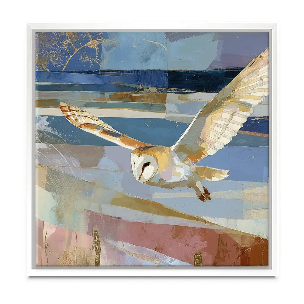 Barn Owl Gliding Over Countryside Oversized Canvas Print Barn Owl Gliding Over Countryside Oversized Canvas Print wall art product Chromatic Storm Studio