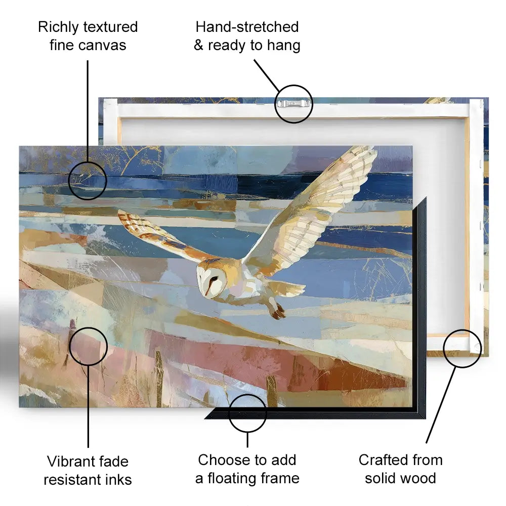 Barn Owl Gliding Over Countryside Oversized Canvas Print Barn Owl Gliding Over Countryside Oversized Canvas Print wall art product Chromatic Storm Studio