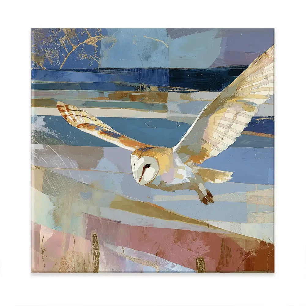 Barn Owl Gliding Over Countryside Oversized Canvas Print Barn Owl Gliding Over Countryside Oversized Canvas Print wall art product Chromatic Storm Studio