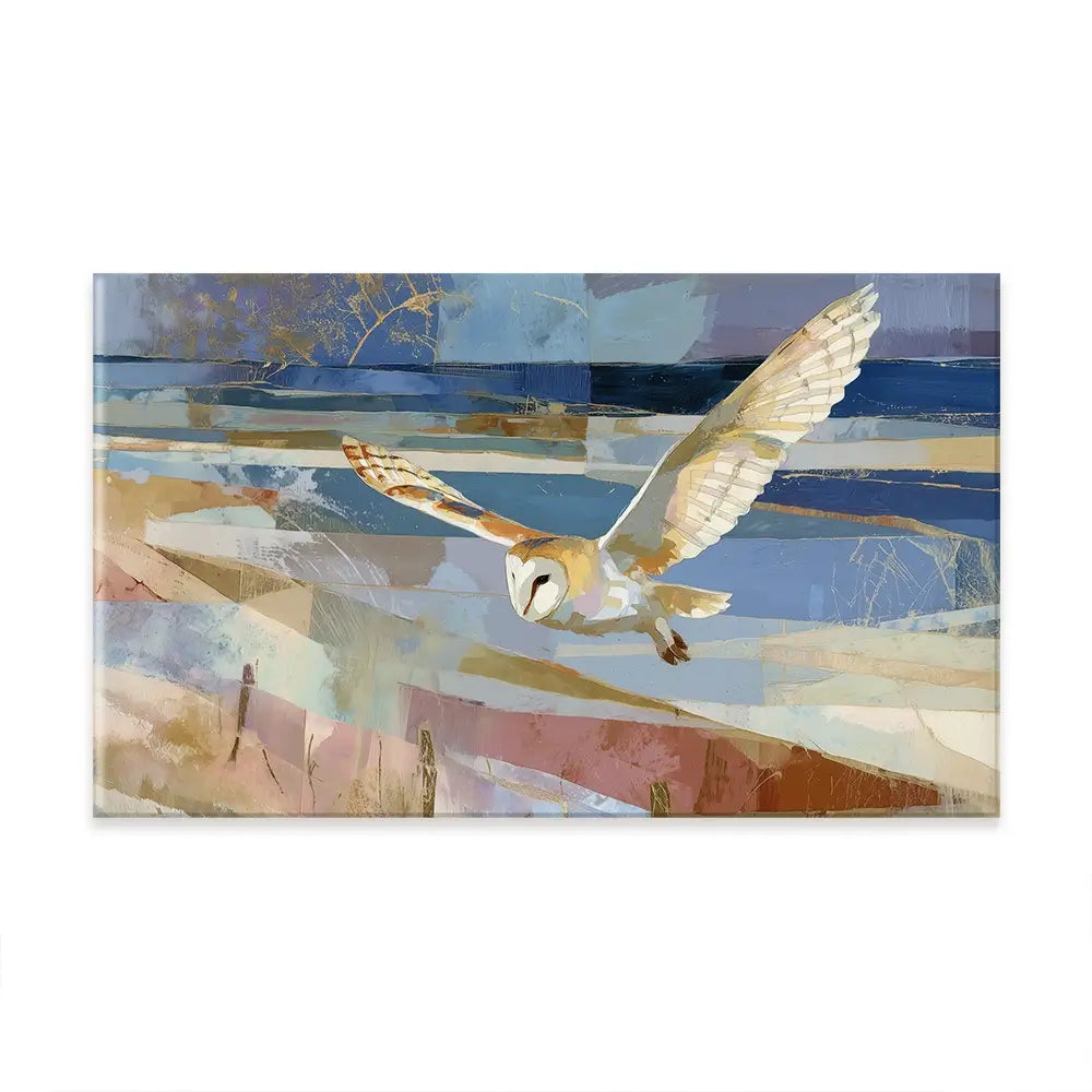 Barn Owl Gliding Over Countryside Oversized Canvas Print Barn Owl Gliding Over Countryside Oversized Canvas Print wall art product Chromatic Storm Studio