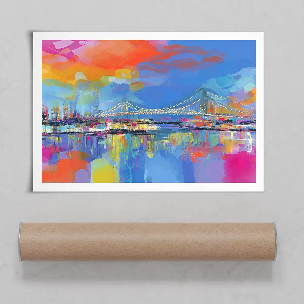 Bay Bridge Aglow Art Print Bay Bridge Aglow Art Print wall art product Chromatic Storm Studio