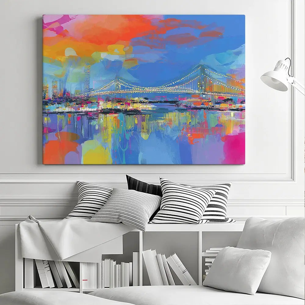 Bay Bridge Aglow Canvas Print Bay Bridge Aglow Canvas Print wall art product Chromatic Storm Studio