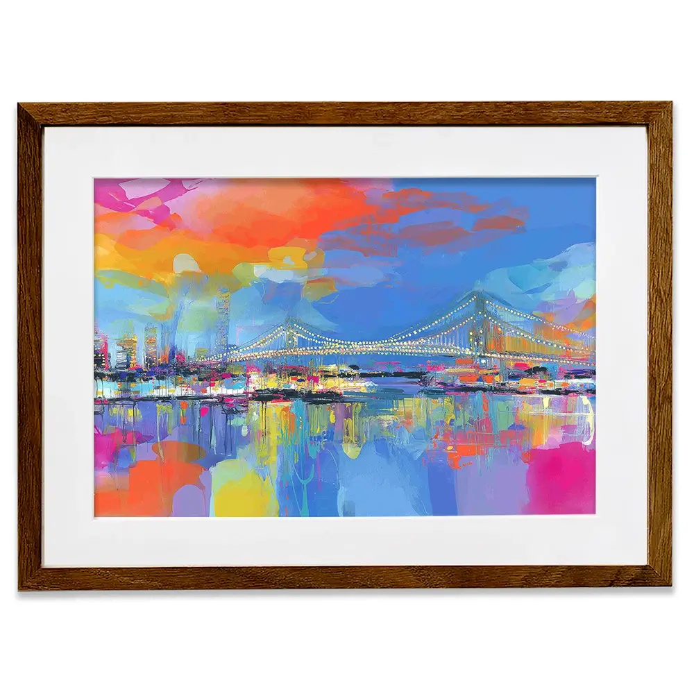 Bay Bridge Aglow Framed Art Print Bay Bridge Aglow Framed Art Print wall art product Chromatic Storm Studio