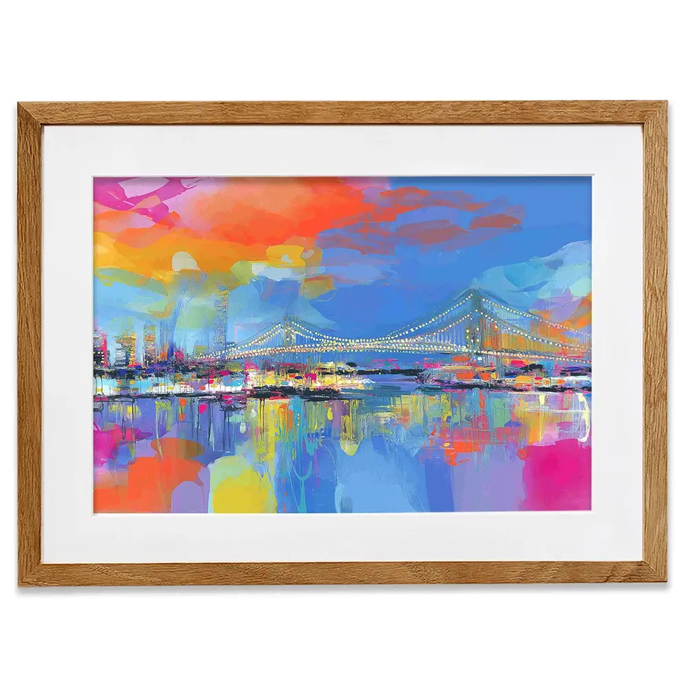 Bay Bridge Aglow Framed Art Print Bay Bridge Aglow Framed Art Print wall art product Chromatic Storm Studio