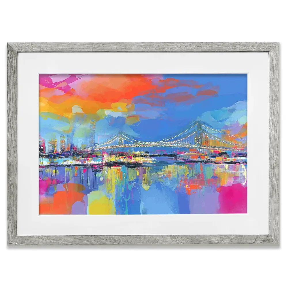 Bay Bridge Aglow Framed Art Print Bay Bridge Aglow Framed Art Print wall art product Chromatic Storm Studio