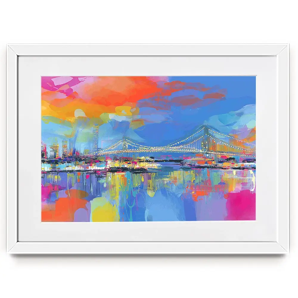 Bay Bridge Aglow Framed Art Print Bay Bridge Aglow Framed Art Print wall art product Chromatic Storm Studio