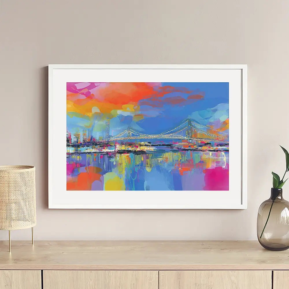 Bay Bridge Aglow Framed Art Print Bay Bridge Aglow Framed Art Print wall art product Chromatic Storm Studio