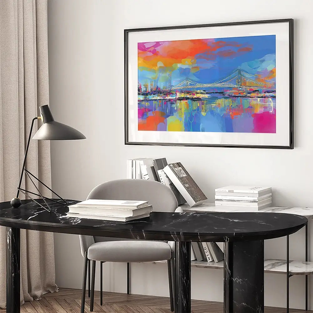 Bay Bridge Aglow Framed Art Print Bay Bridge Aglow Framed Art Print wall art product Chromatic Storm Studio