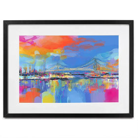 Bay Bridge Aglow Framed Art Print Bay Bridge Aglow Framed Art Print wall art product Chromatic Storm Studio