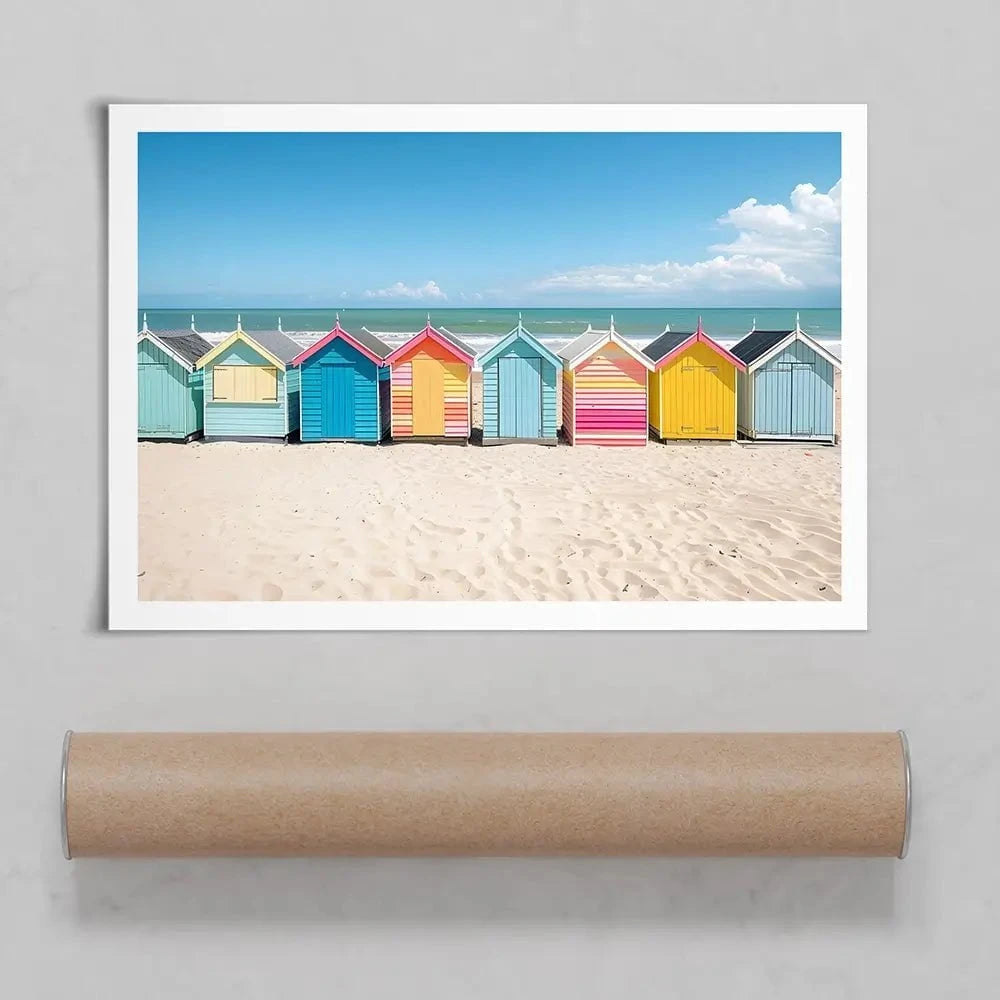 Beach Huts In A Row Art Print Beach Huts In A Row Art Print wall art product Art Print Shop