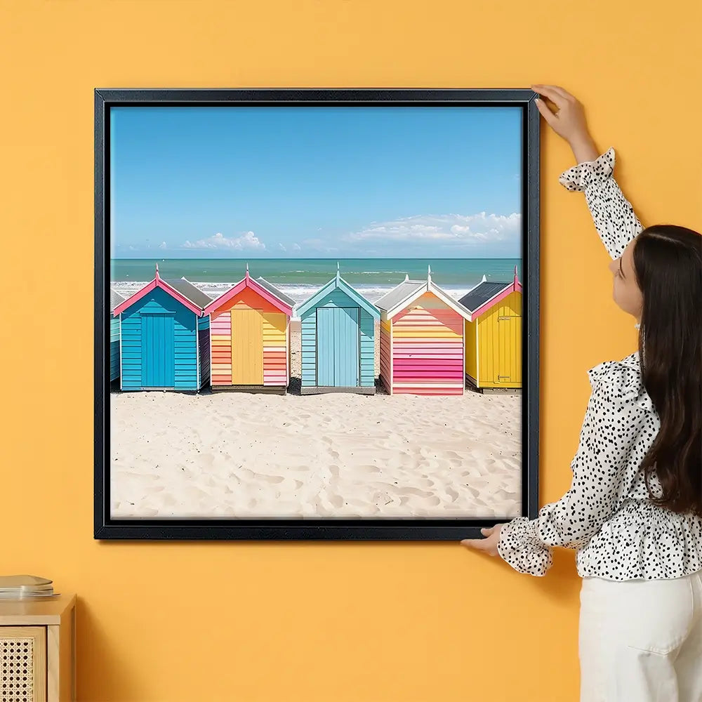 Beach Huts In A Row Oversized Canvas Print Beach Huts In A Row Oversized Canvas Print wall art product Art Print Shop