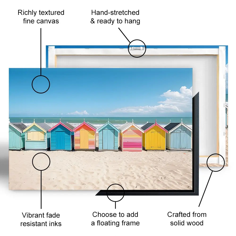 Beach Huts In A Row Oversized Canvas Print Beach Huts In A Row Oversized Canvas Print wall art product Art Print Shop