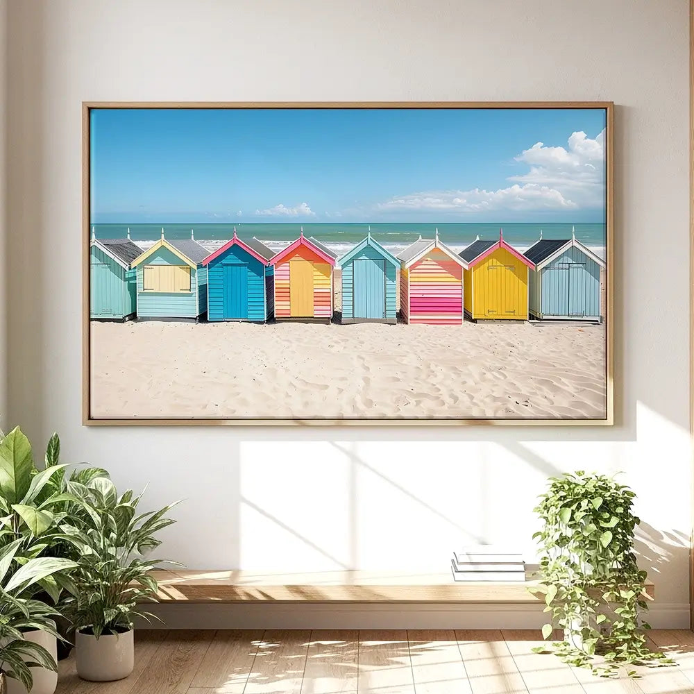 Beach Huts In A Row Oversized Canvas Print Beach Huts In A Row Oversized Canvas Print wall art product Art Print Shop