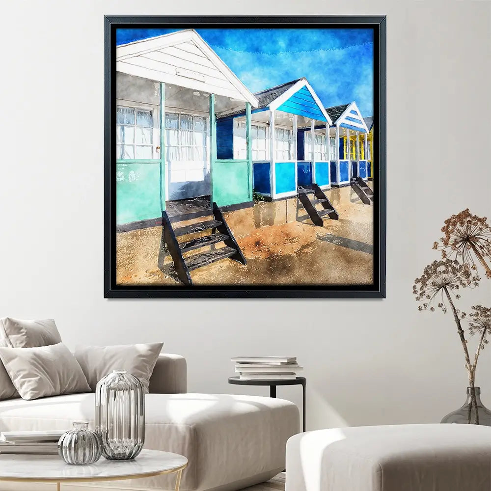 Beach Huts Square Canvas Print Beach Huts Square Canvas Print wall art product Helen Hotson / Shutterstock
