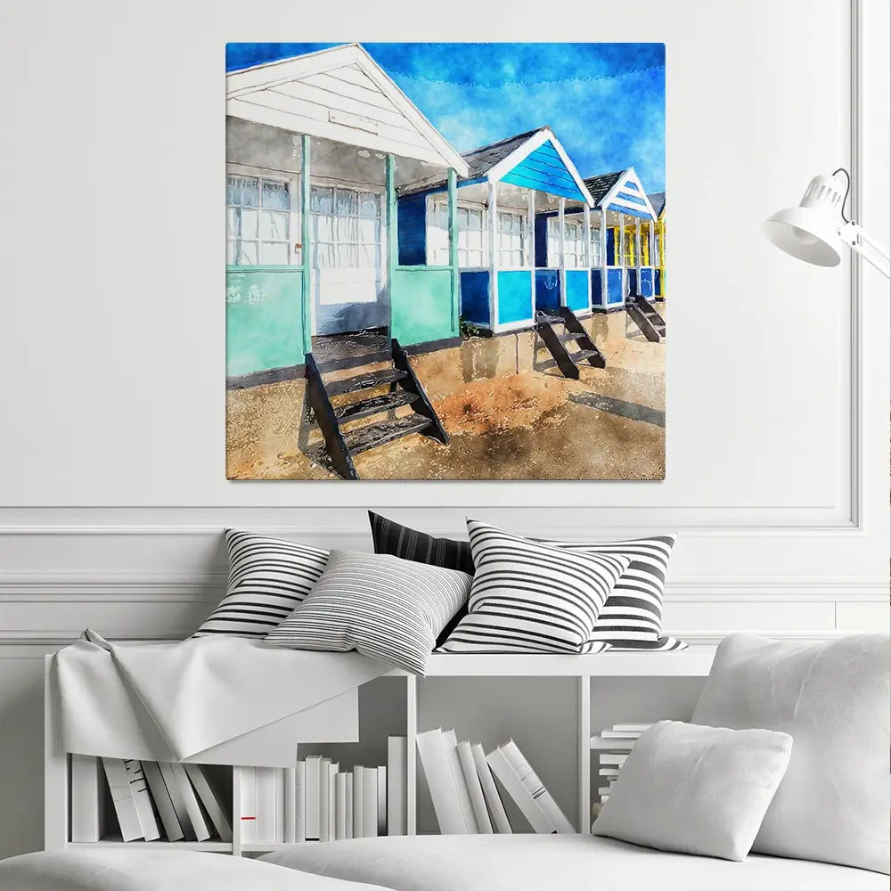 Beach Huts Square Canvas Print Beach Huts Square Canvas Print wall art product Helen Hotson / Shutterstock