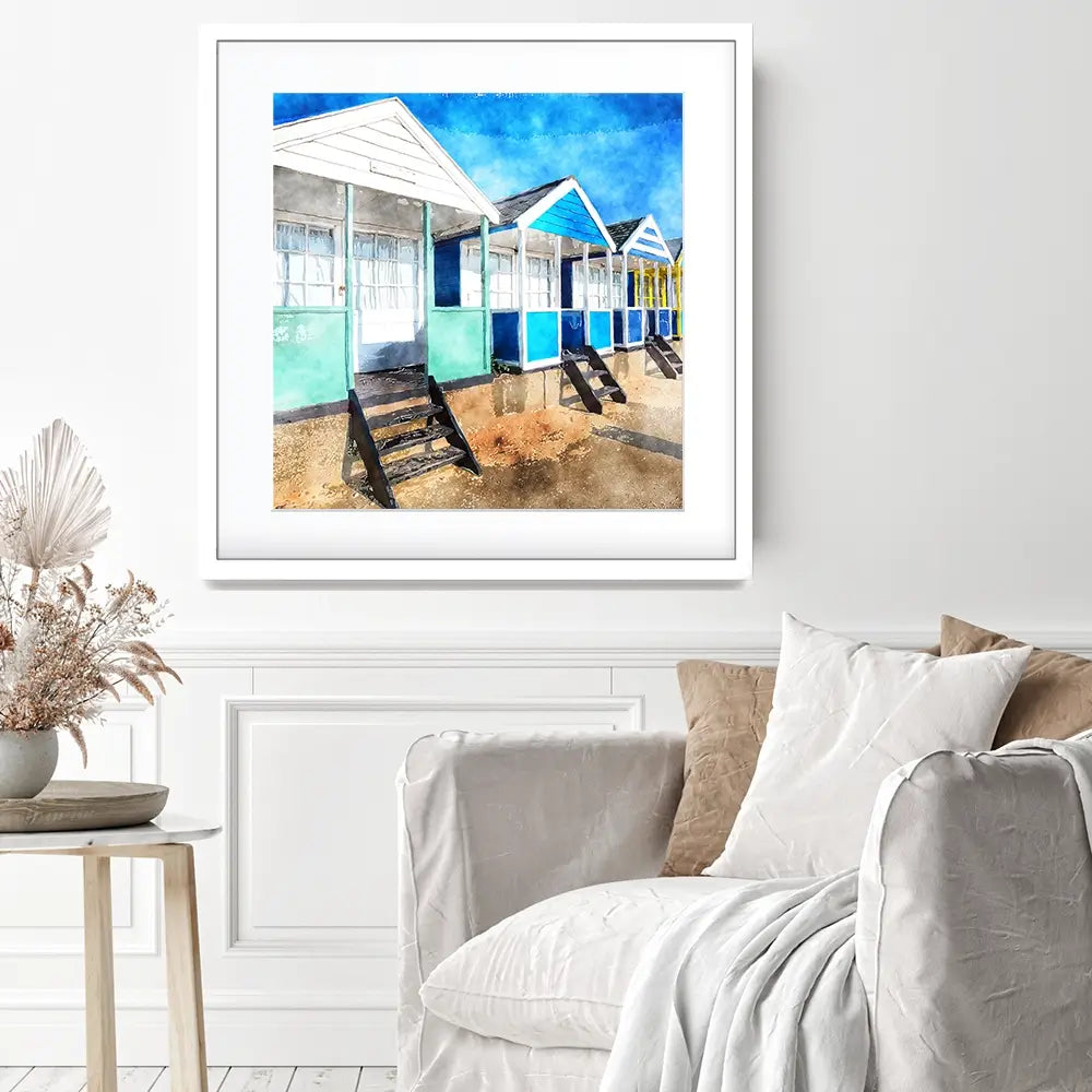Beach Huts Square Framed Art Print Beach Huts Square Framed Art Print wall art product Helen Hotson / Shutterstock