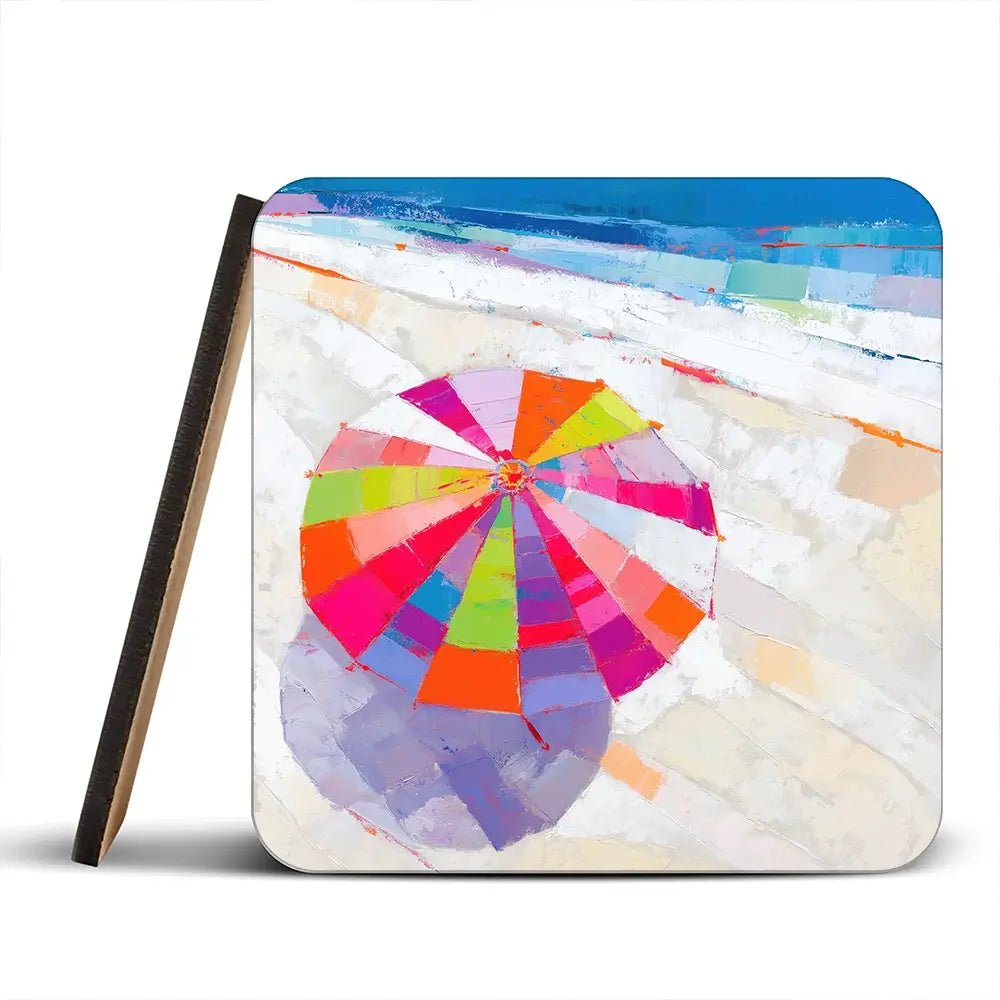 Beach Umbrella From Above Coaster Set Beach Umbrella From Above Coaster Set wall art product Chromatic Storm Studio