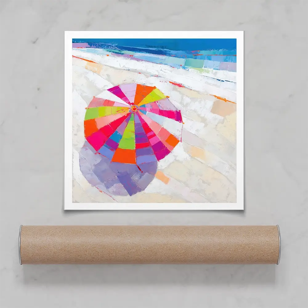 Beach Umbrella From Above Square Art Print Beach Umbrella From Above Square Art Print wall art product Chromatic Storm Studio