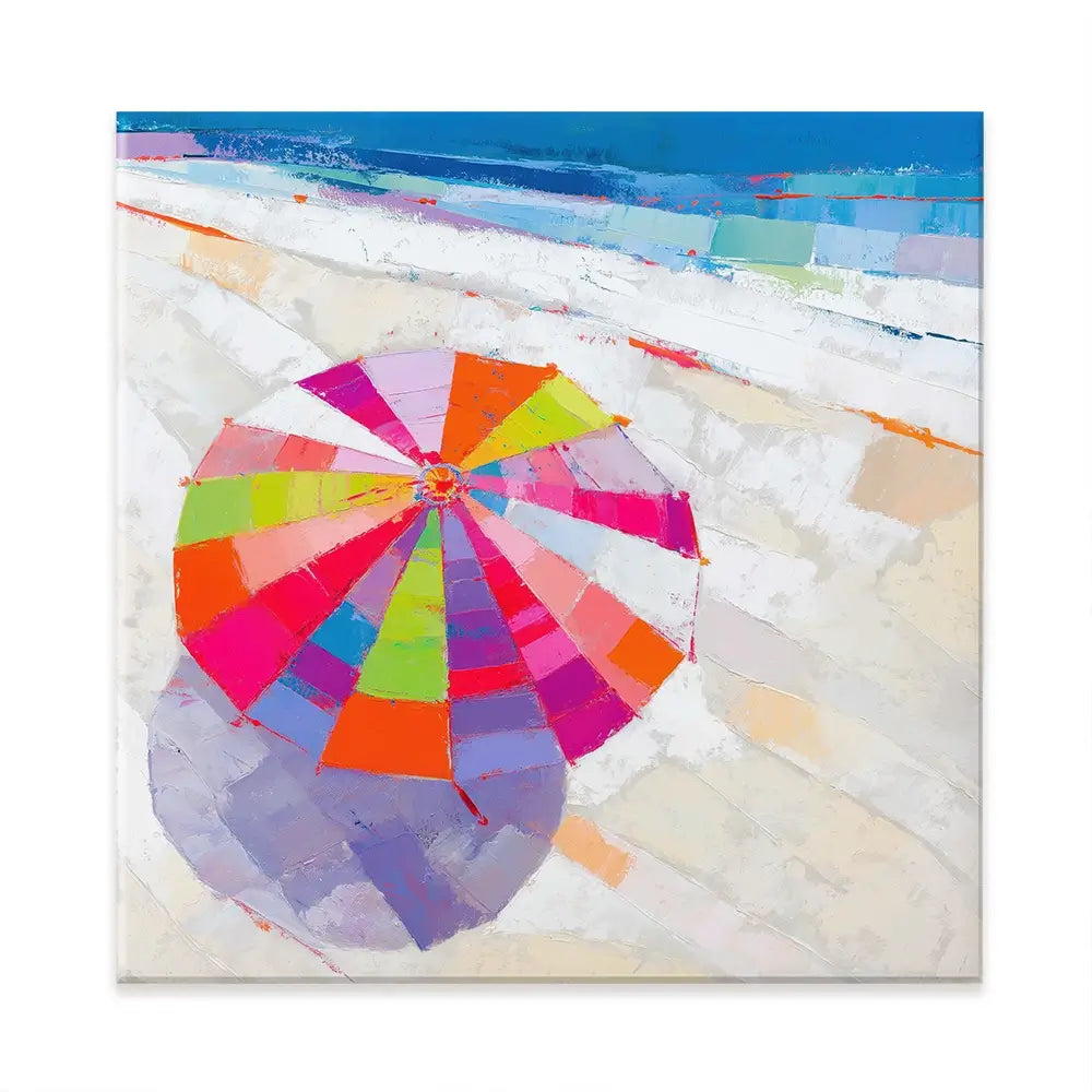 Beach Umbrella From Above Square Canvas Print Beach Umbrella From Above Square Canvas Print wall art product Chromatic Storm Studio