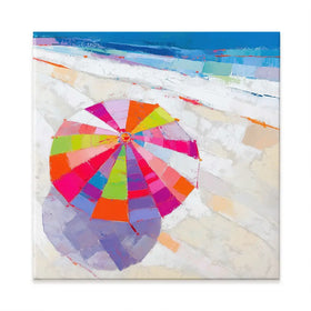 Beach Umbrella From Above Square Canvas Print Beach Umbrella From Above Square Canvas Print wall art product Chromatic Storm Studio