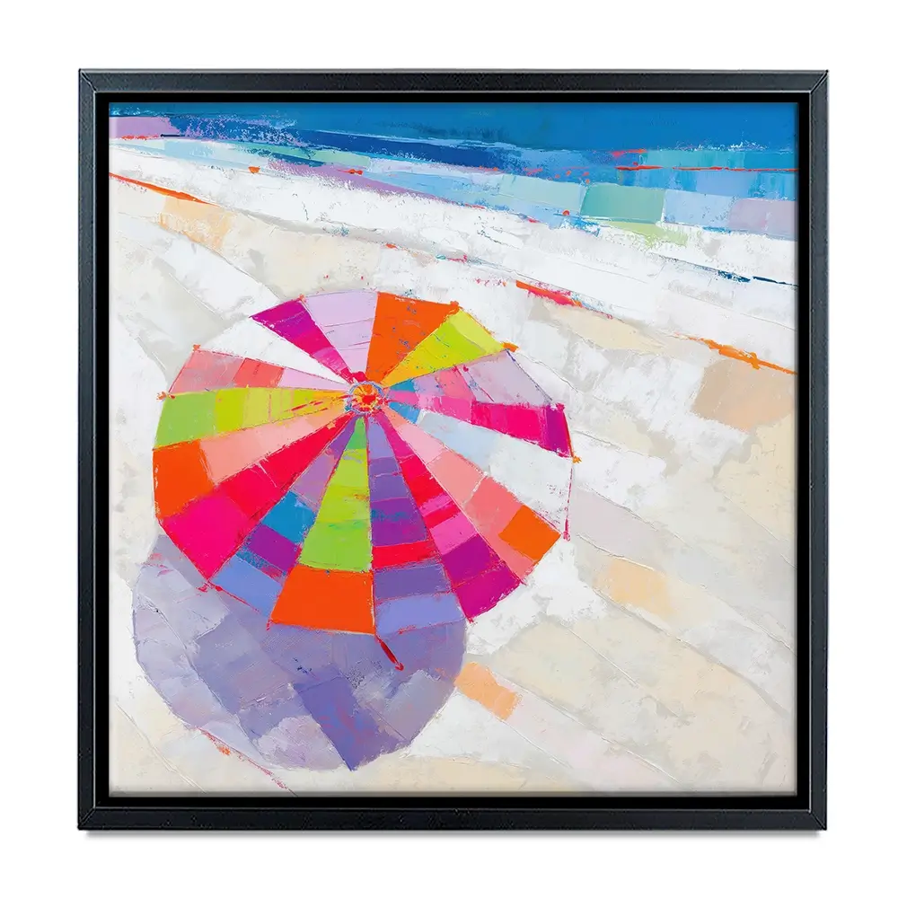 Beach Umbrella From Above Square Canvas Print Beach Umbrella From Above Square Canvas Print wall art product Chromatic Storm Studio