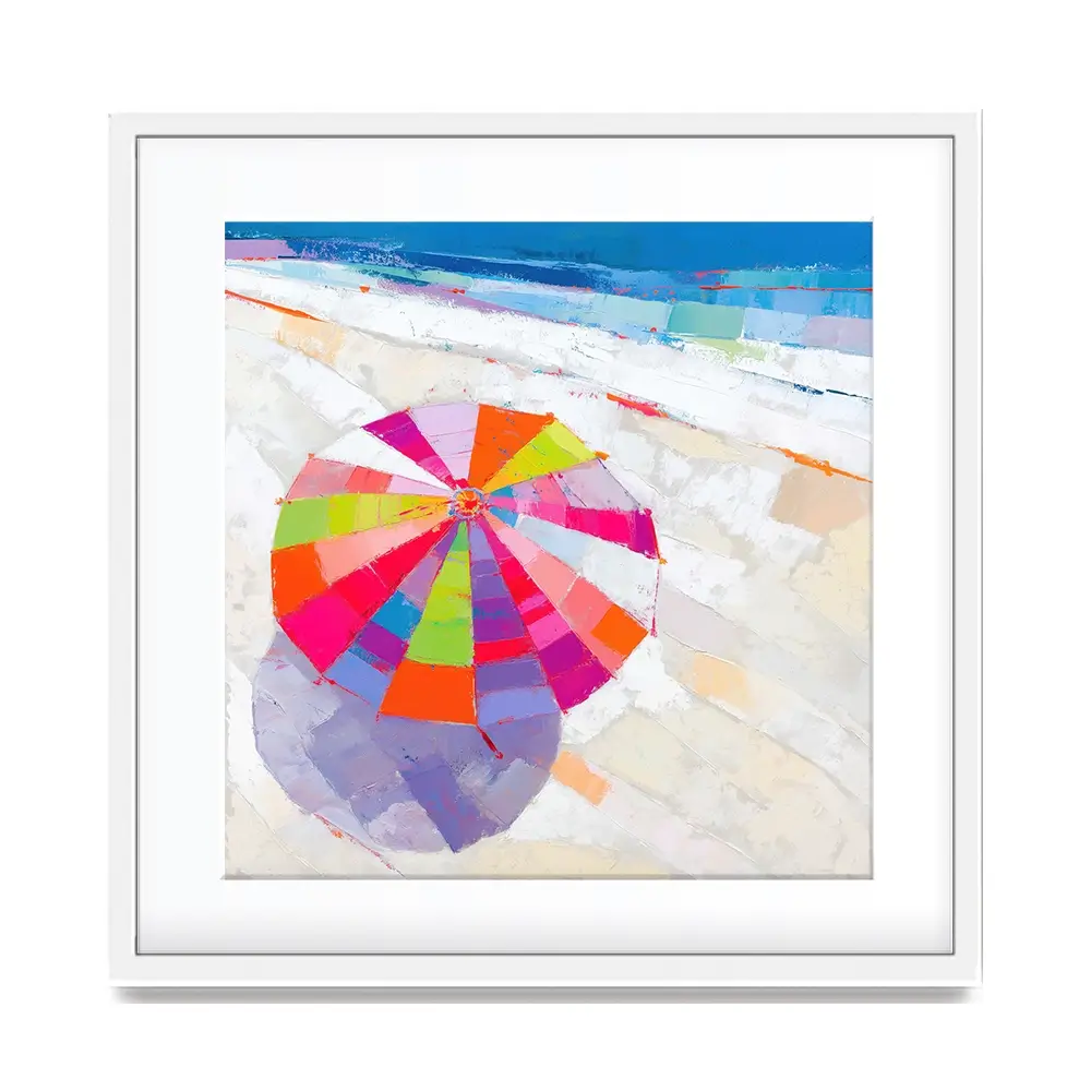 Beach Umbrella From Above Square Framed Art Print Beach Umbrella From Above Square Framed Art Print wall art product Chromatic Storm Studio