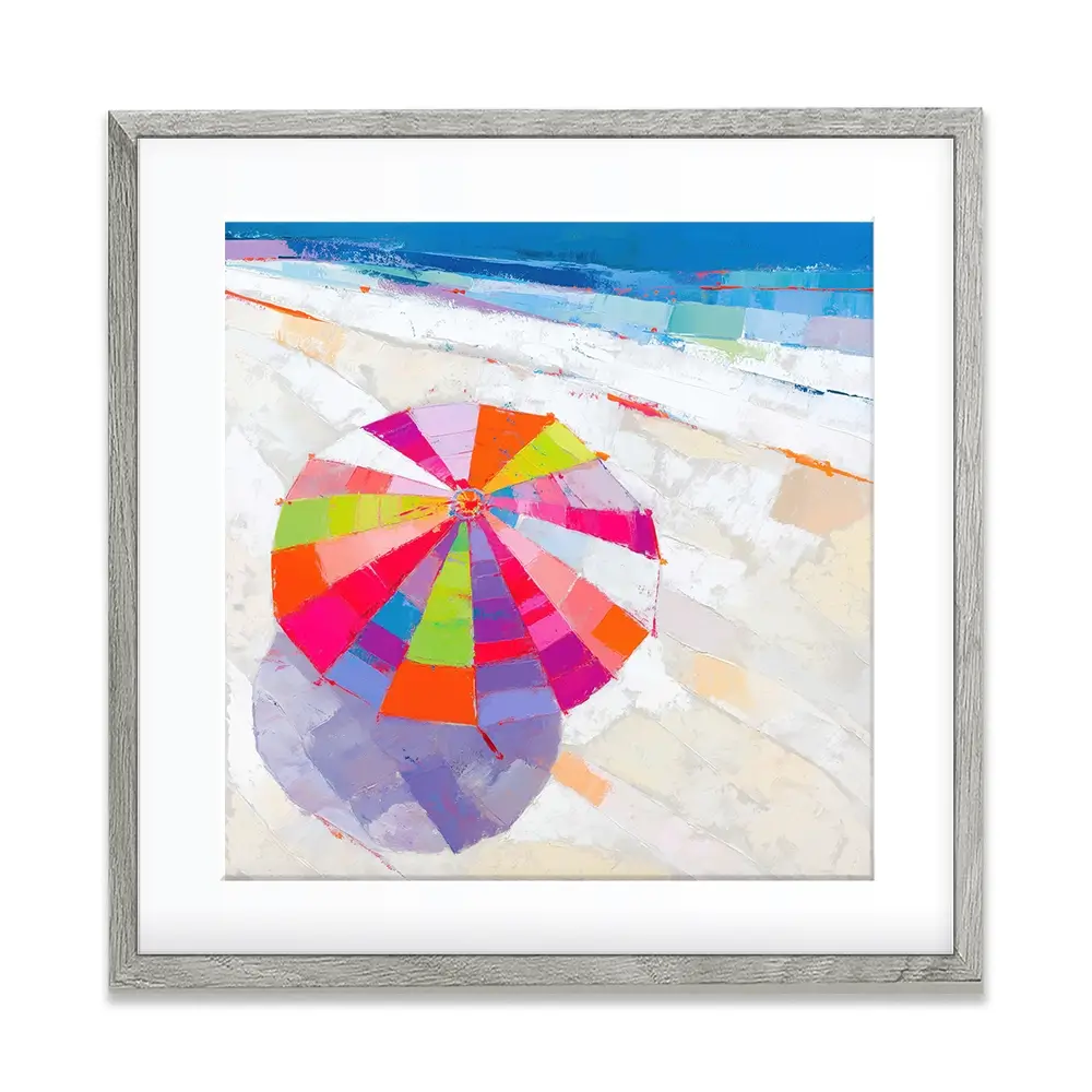 Beach Umbrella From Above Square Framed Art Print Beach Umbrella From Above Square Framed Art Print wall art product Chromatic Storm Studio